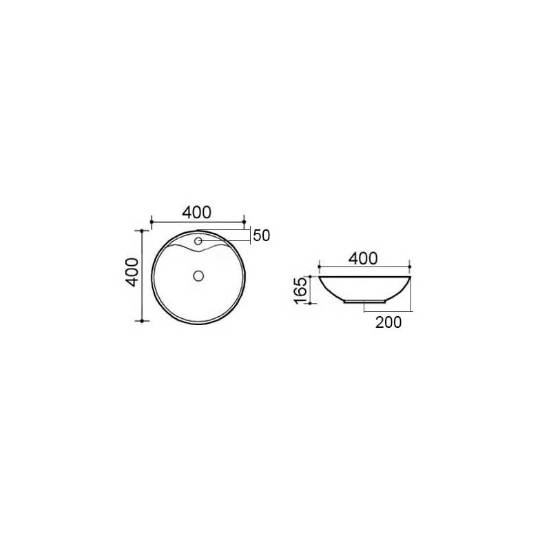 Lavabo da appoggio tongo ceramica bianca con foro rubinetto diametro 40 cm