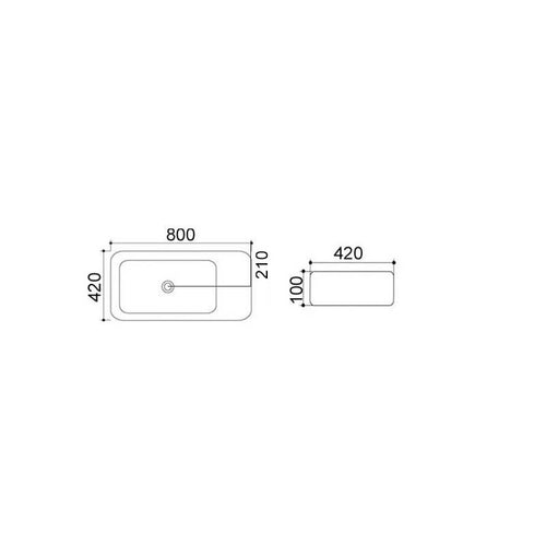 Lavabo d'appoggio rettangolare ceramica bianca senza troppo pieno altezza 10 cm