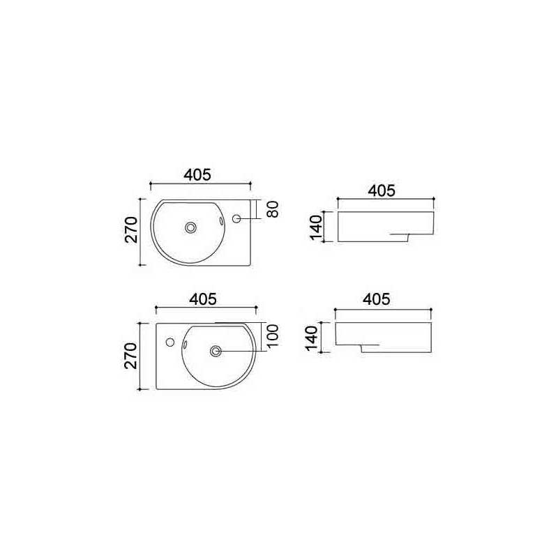 Lavabo sospeso ceramica bianca altezza 14 cm foro rubinetto a destra