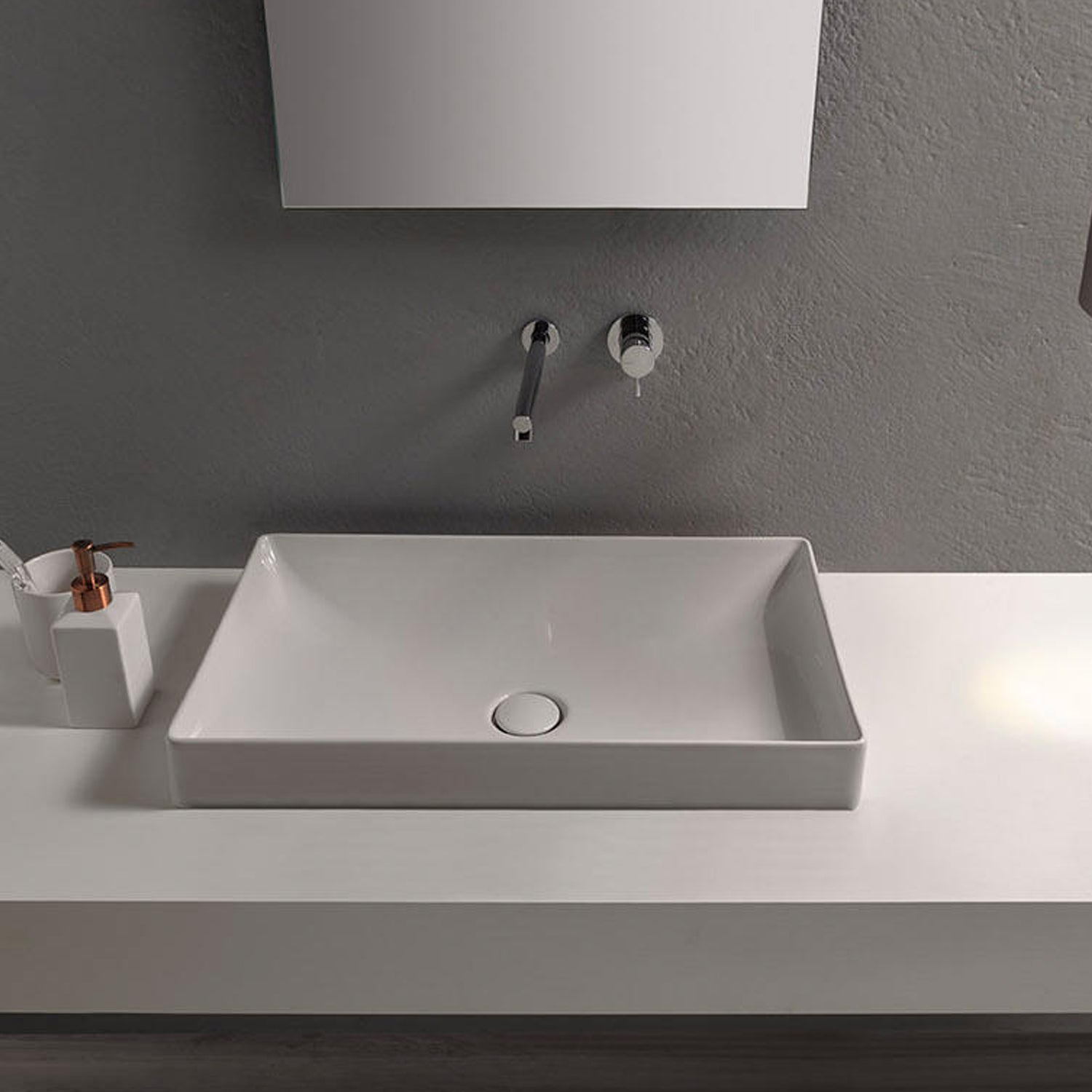Nuovo lavabo d'appoggio bianco opaco Ceramica Globo T-Edge 61x37 h.14 cm