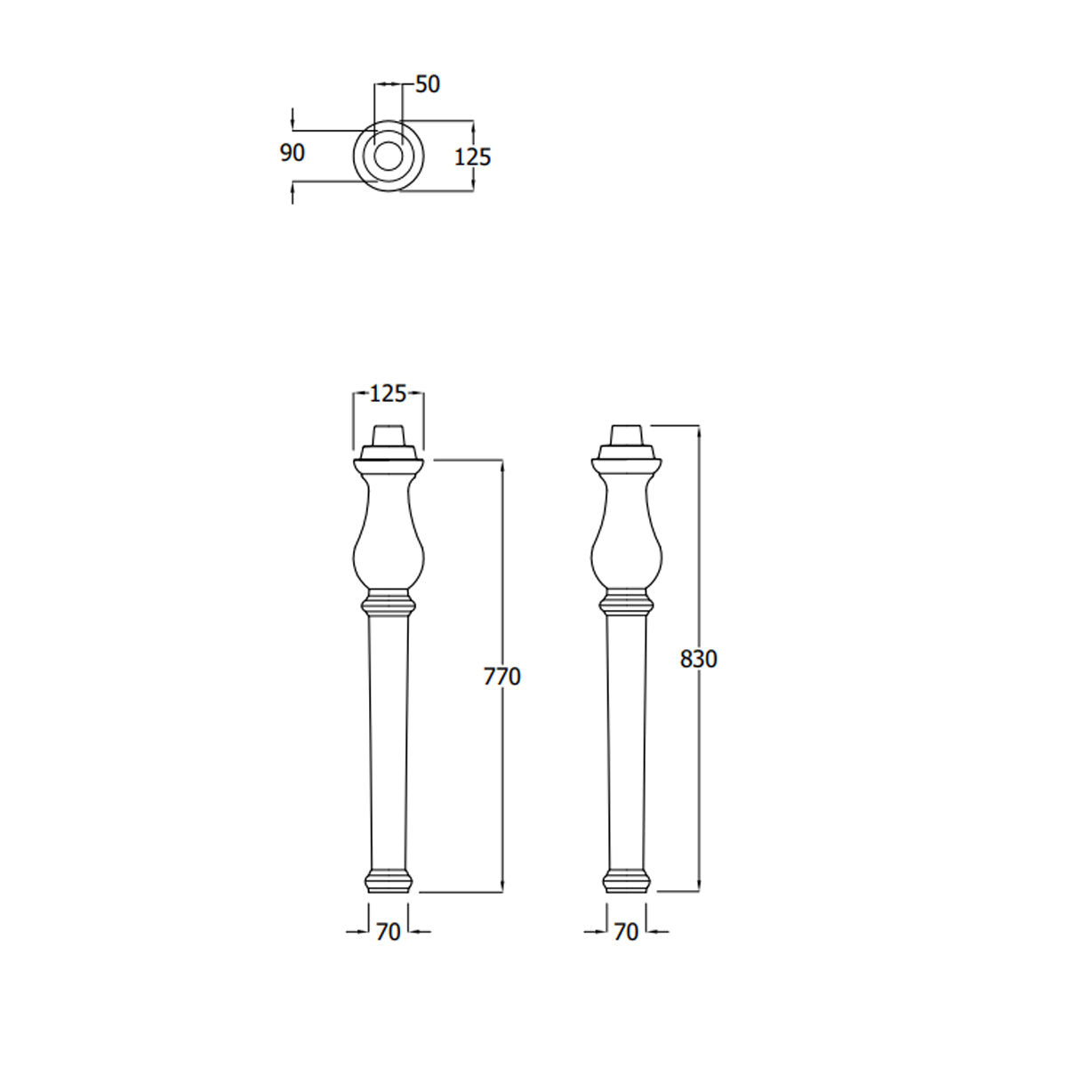 2Pz Gambe per consolle RAK serie Washington 83 cm - Bianco