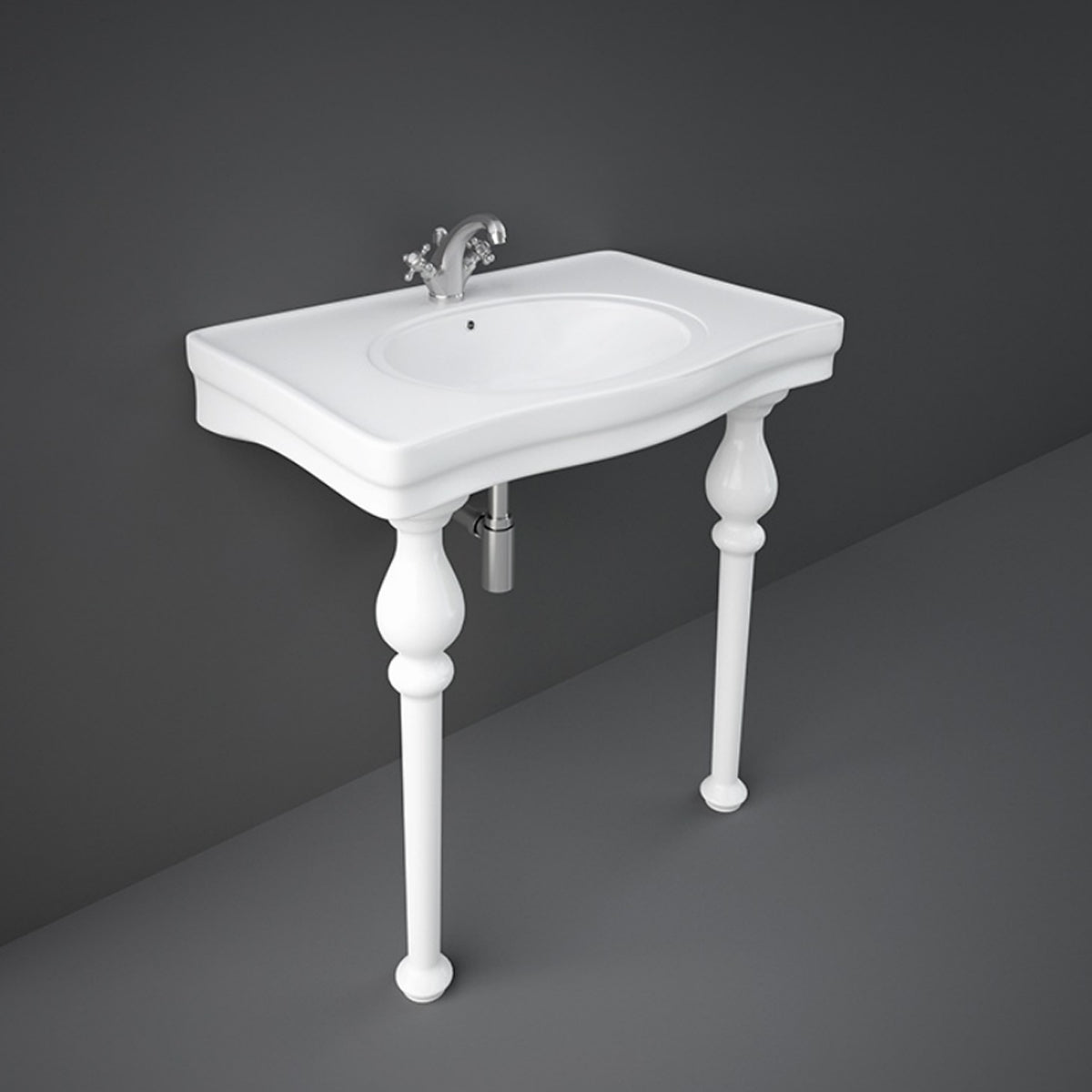 Lavabo consolle RAK serie Washington con troppo pieno e foro rubinetto L 84 cm - Bianco