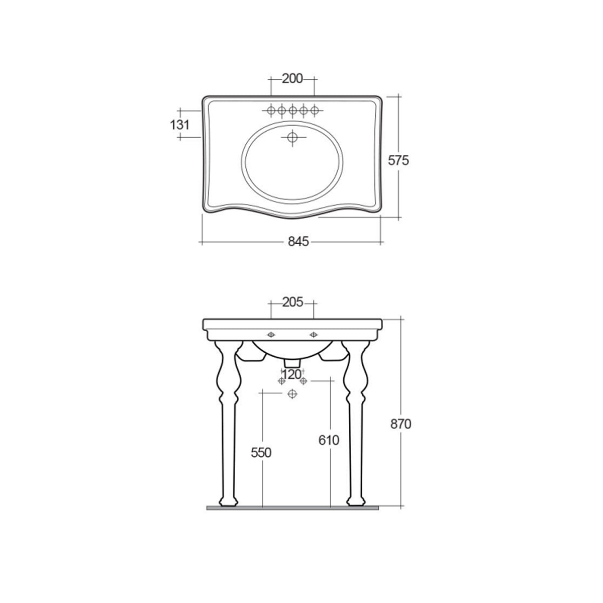 Lavabo consolle RAK serie Washington con troppo pieno e foro rubinetto L 84 cm - Bianco
