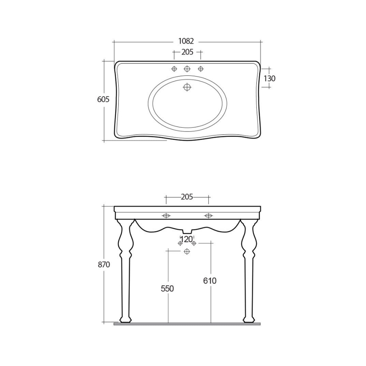 Lavabo consolle RAK serie Washington con troppo pieno e foro rubinetto L 108 cm - Bianco