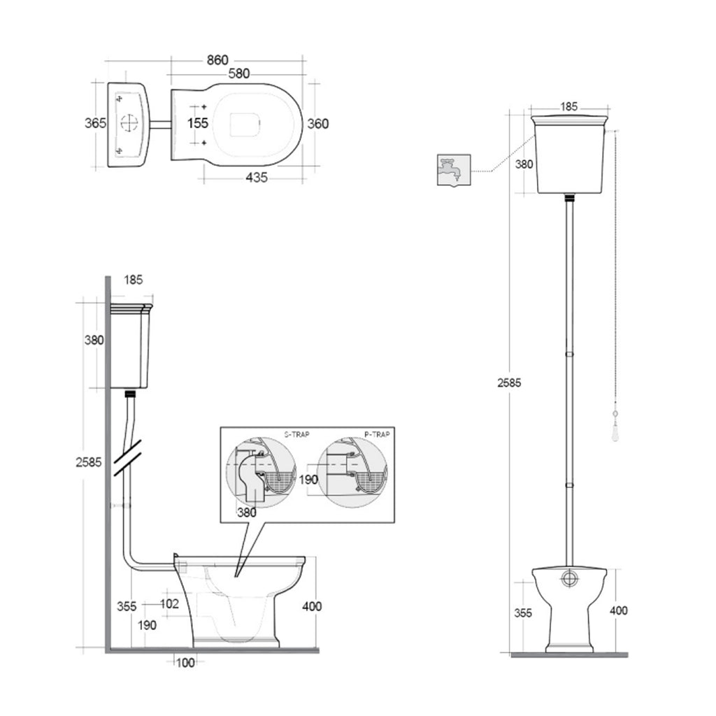 Vaso monoblocco in porcellana con scarico universale RAK serie Washington - Bianco