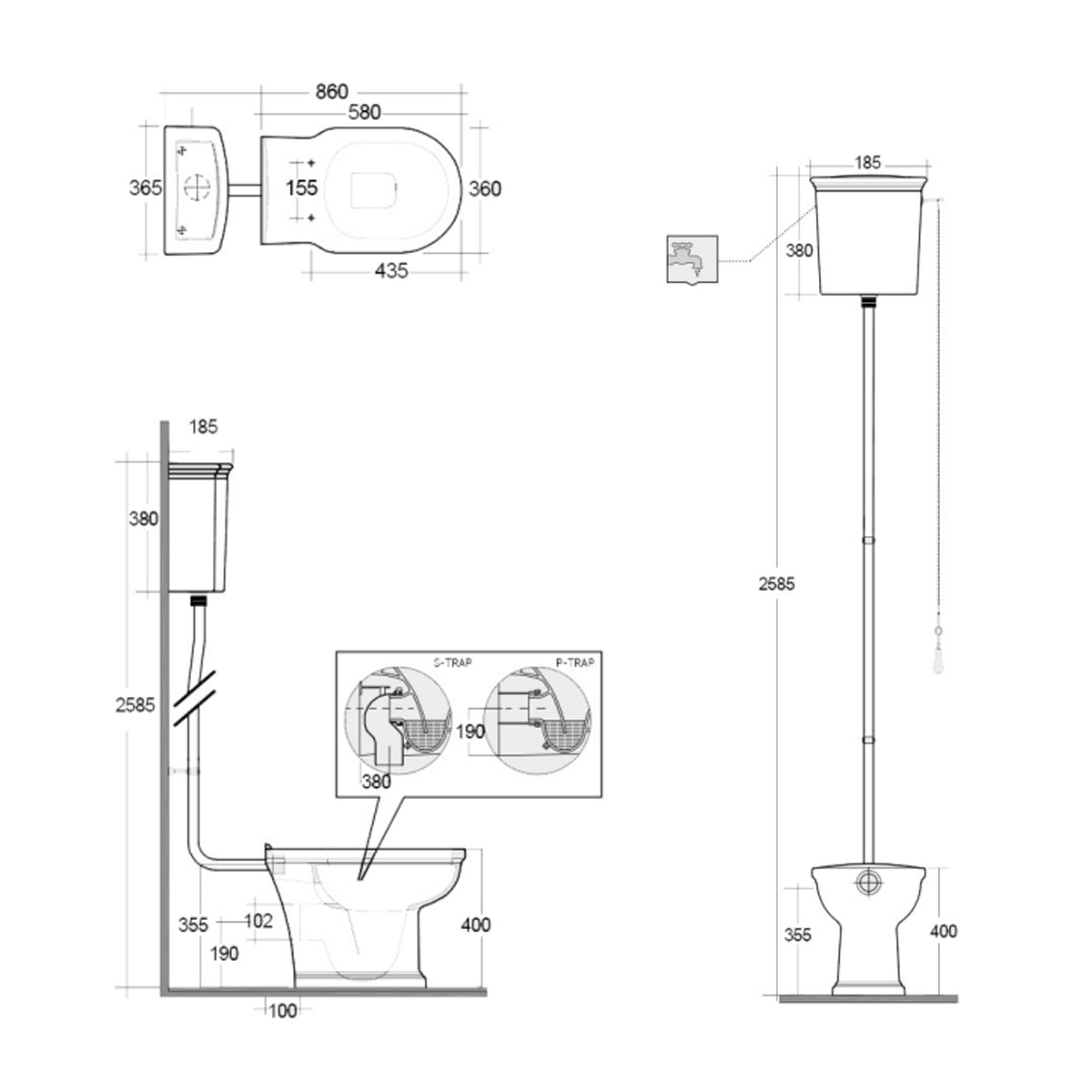 Vaso monoblocco in porcellana con scarico universale RAK serie Washington - Bianco