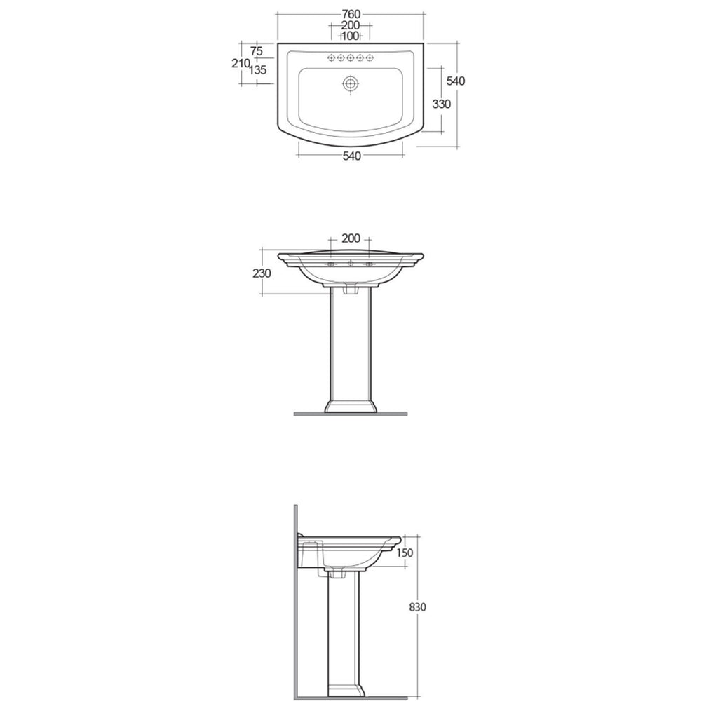 Lavabo RAK serie Washington con troppo pieno L. 75 cm - Bianco
