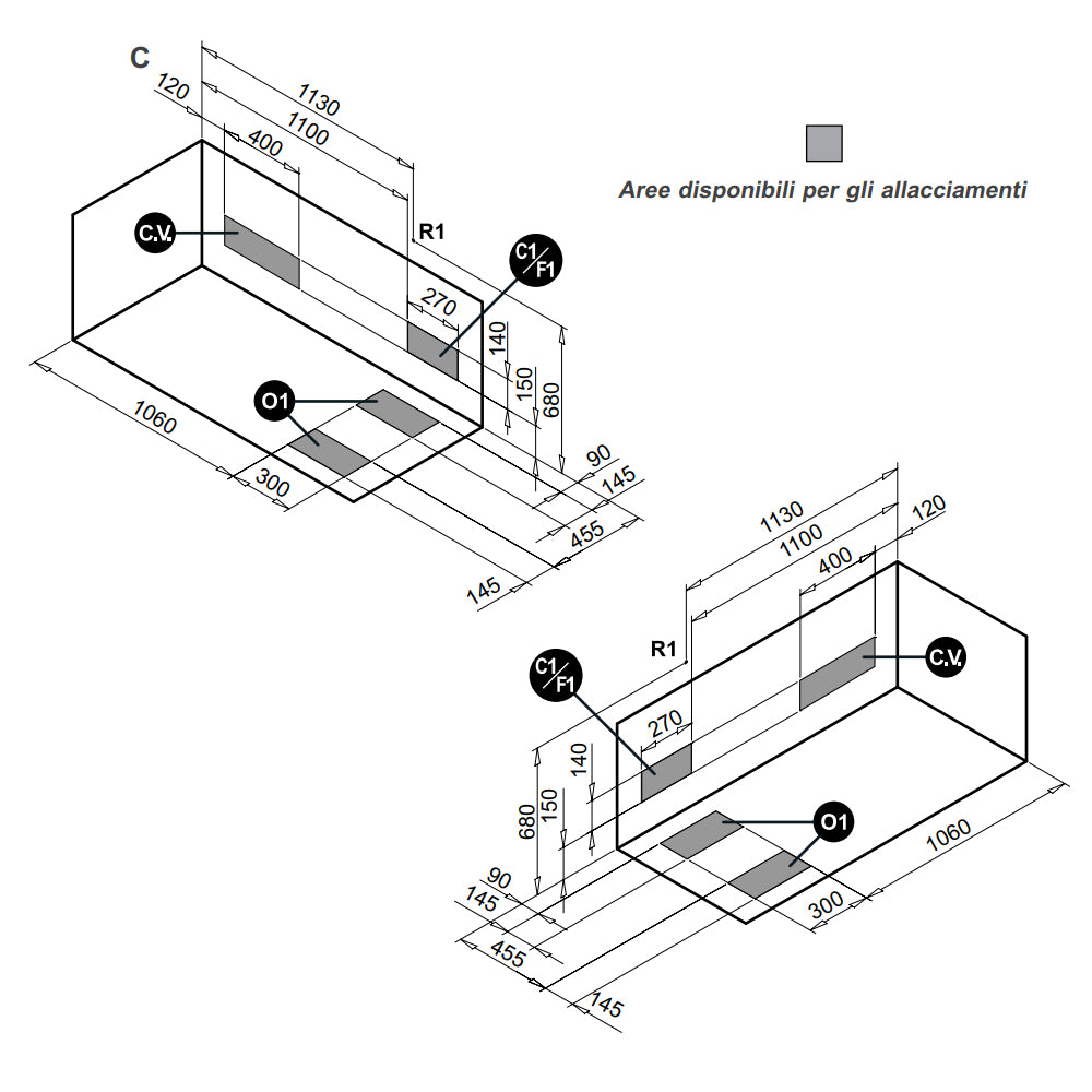 Vasca Bagno rettangolare Diamond in acrilico e Abs cm 150x70