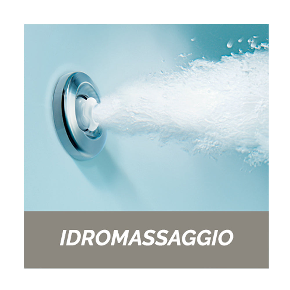 Vasca idromassaggio modello Procida con flusso a cascata e rubinetteria in acrilico e Abs cm 140x140