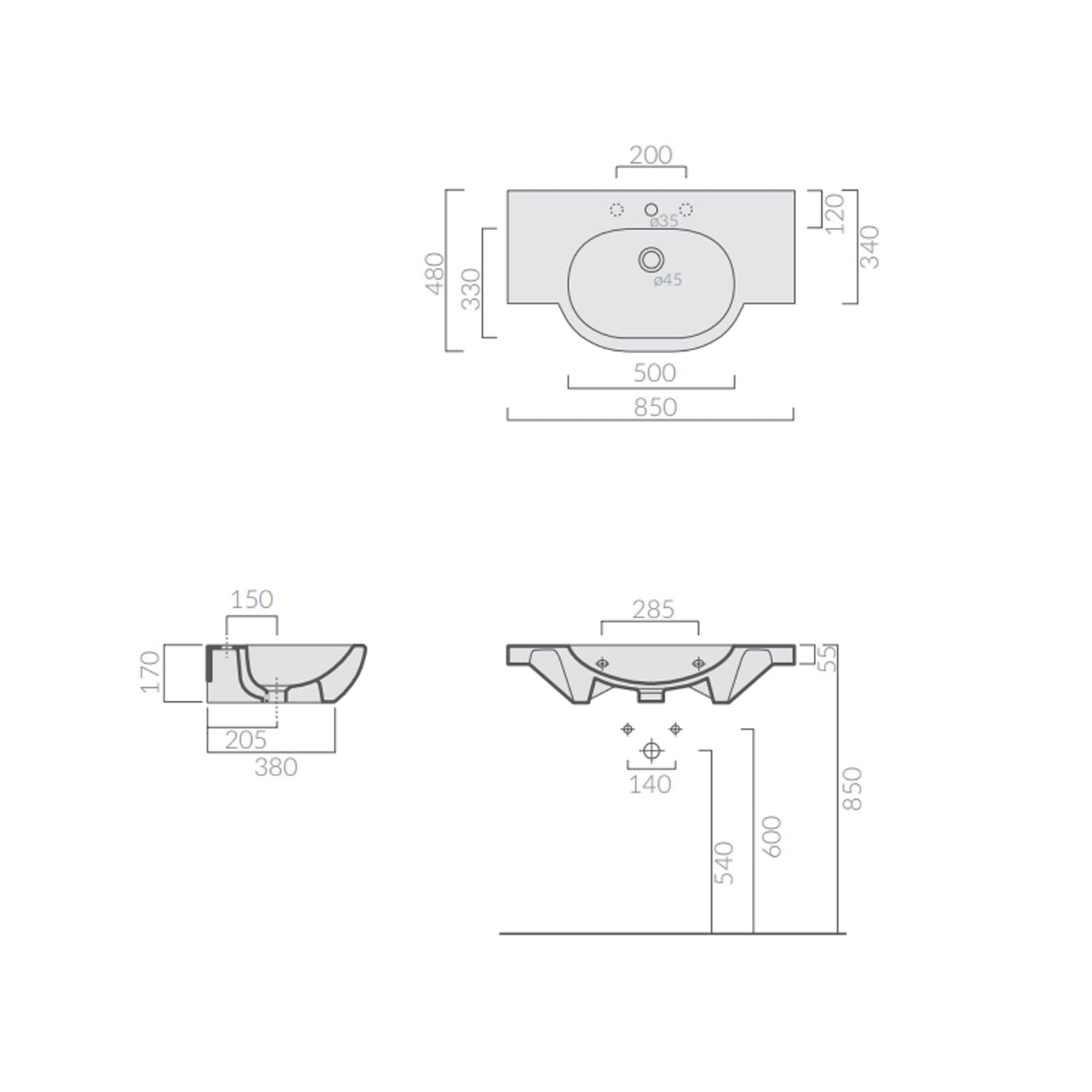 Lavabo sospeso in ceramica serie M2 di Ceramica Galassia -  Bianco lucido 85cm