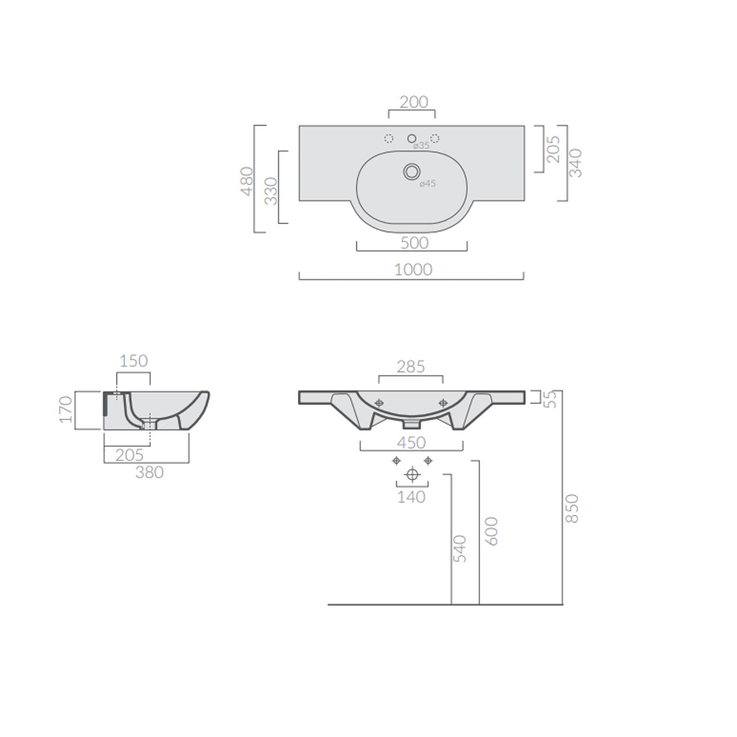 Lavabo sospeso in ceramica serie M2 di Ceramica Galassia -  Bianco lucido 100cm