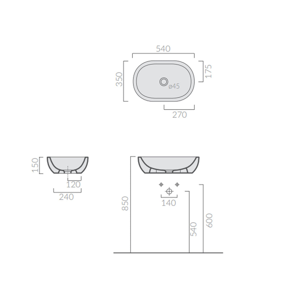 Lavabo ciotola da appoggio in ceramica serie M2 di Ceramica Galassia -  Bianco lucido 54x35xh15 cm