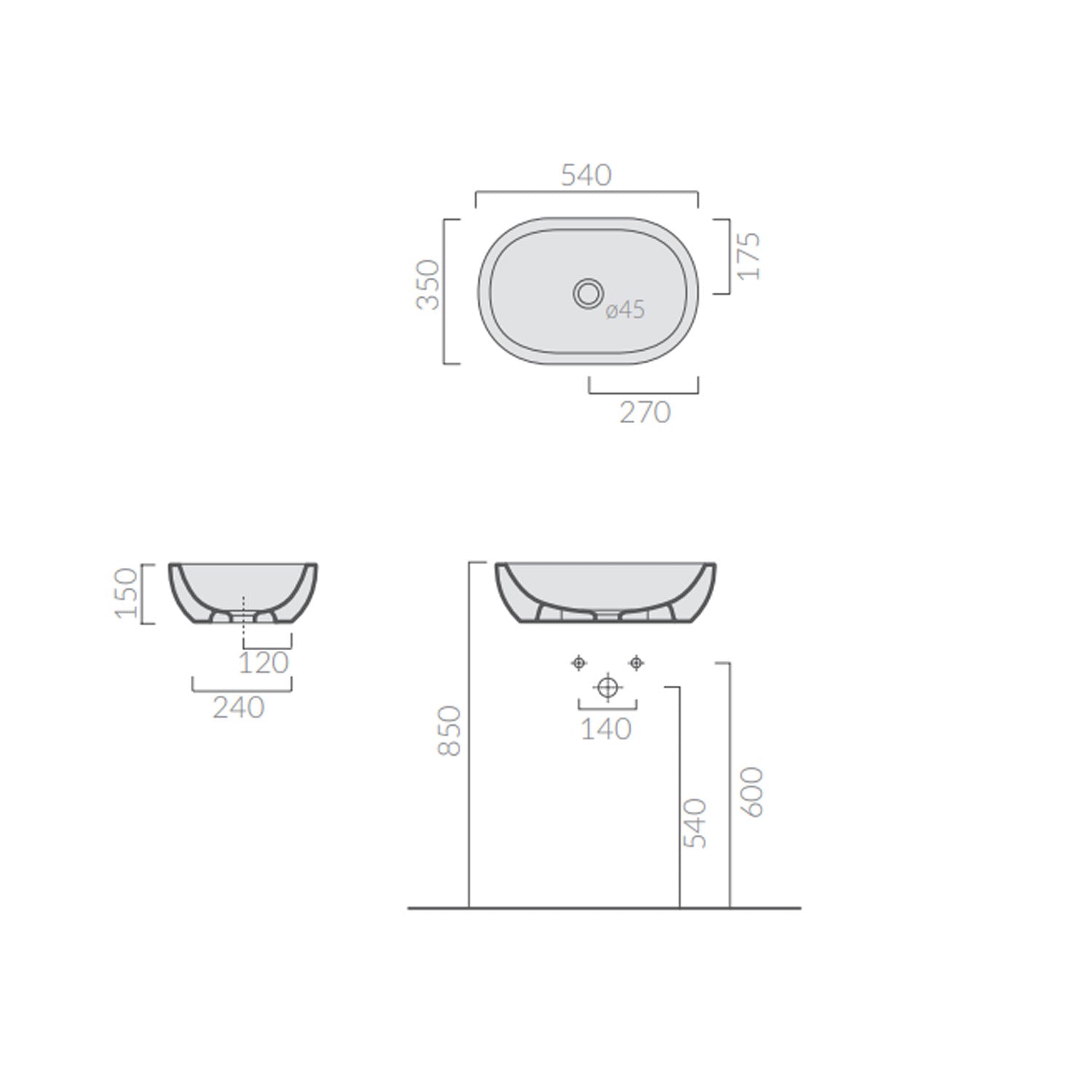 Lavabo ciotola da appoggio in ceramica serie M2 di Ceramica Galassia -  Bianco lucido 54x35xh15 cm