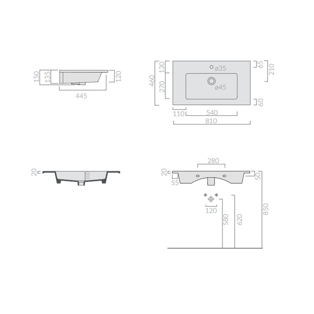 Lavabo ad incasso/sospeso serie Eden di Ceramica Galassia - Bianco lucido 81x46cm