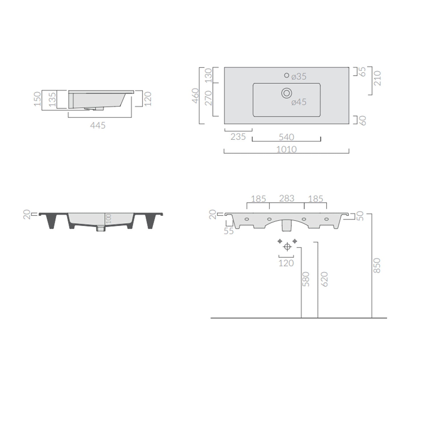 Lavabo ad incasso/sospeso serie Eden di Ceramica Galassia - Bianco lucido 101x46cm