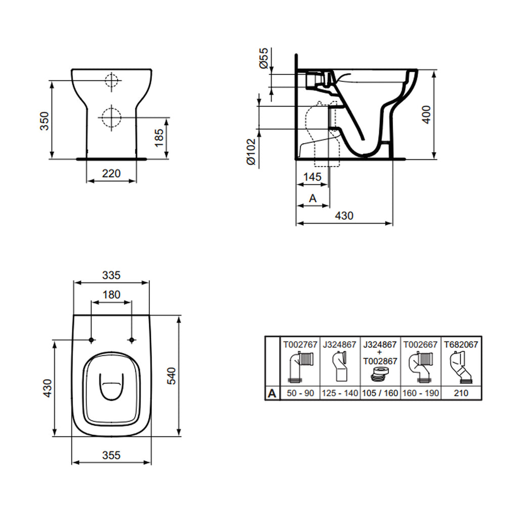 Vaso filomuro Ideal Standard I.life A 54x35