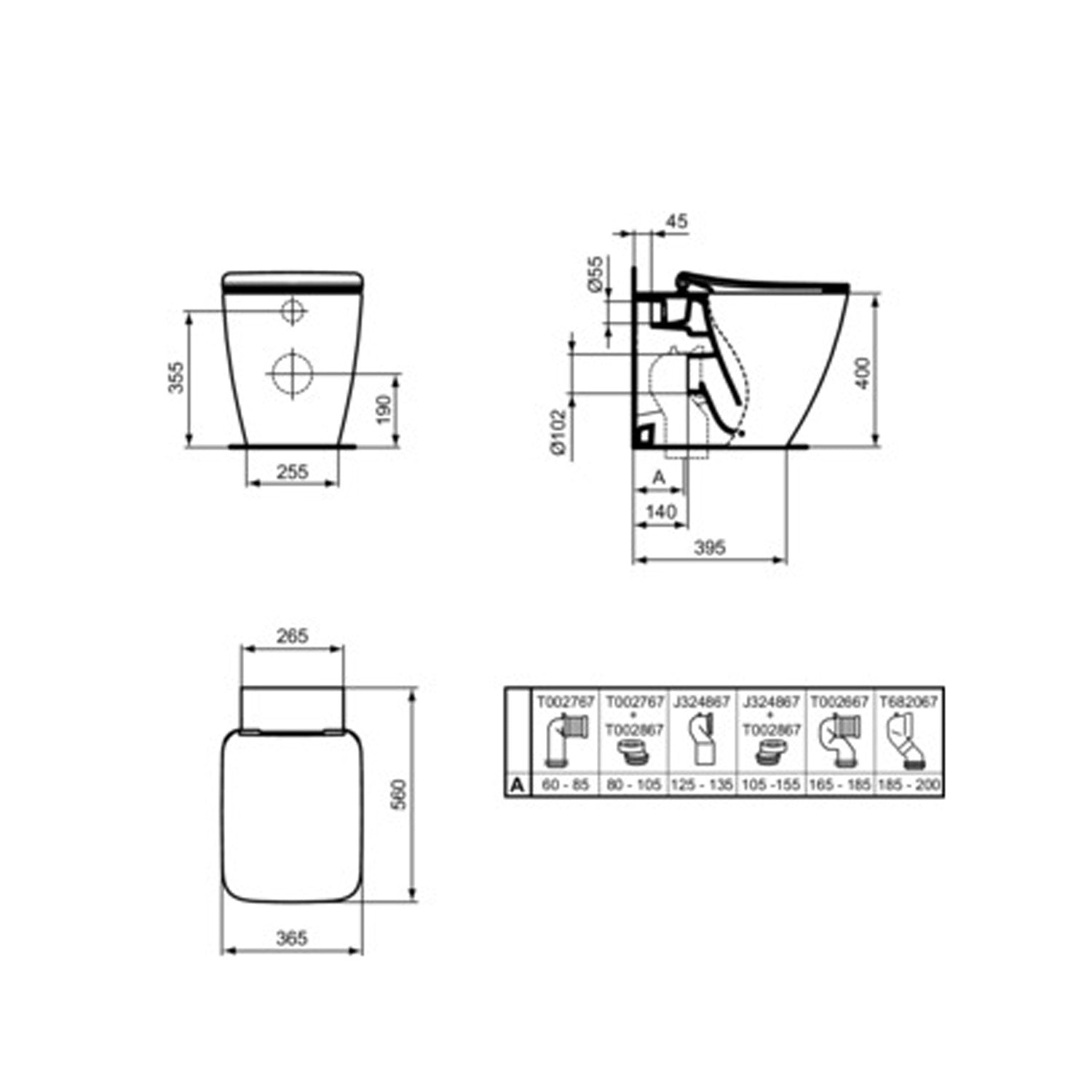 WC filomuro Ideal Standard modello Strada II 56x37 cm con sedile tradizionale
