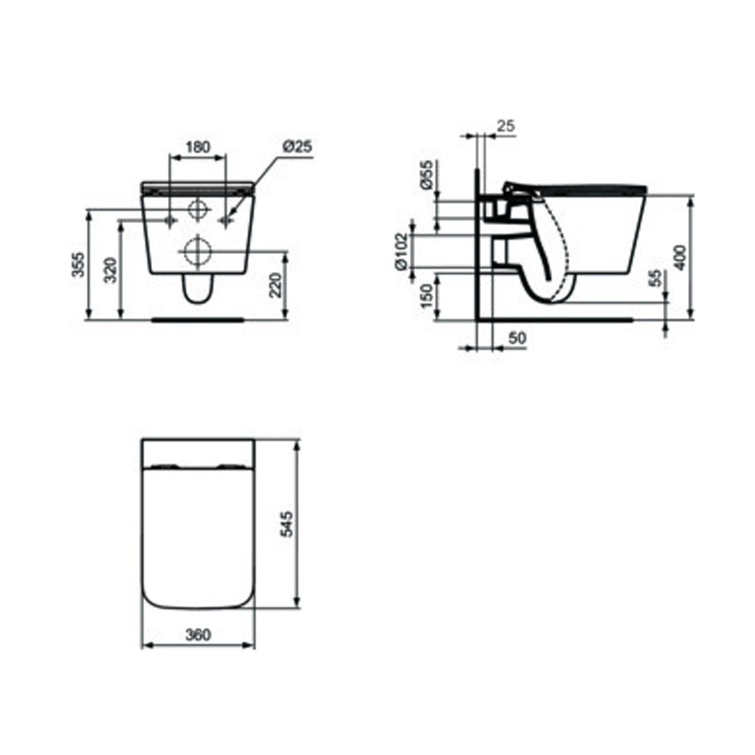 WC sospeso Ideal Standard modello Blend Cube 54