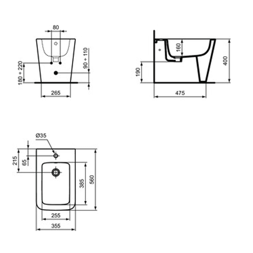 Bidet filomuro Ideal Standard modello Blend Cube 56x35