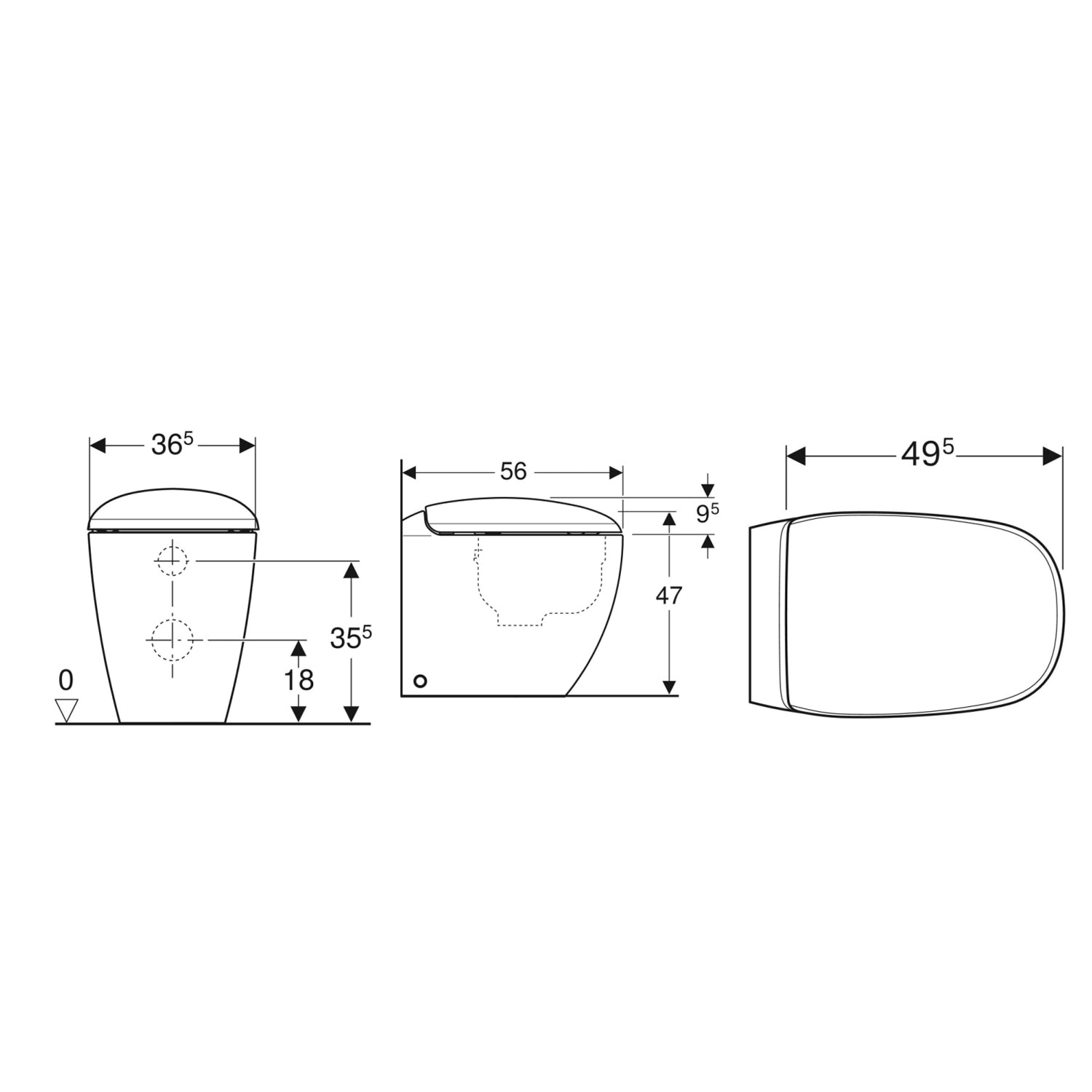 Vaso filomuro Rimless con scarico universale e sedile soft close modello Citterio di Geberit cm 56