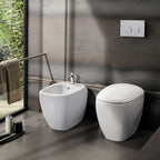 Sanitari filomuro con bidet e wc Rimless a scarico universale e sedile soft close modello Citterio di Geberit cm 56