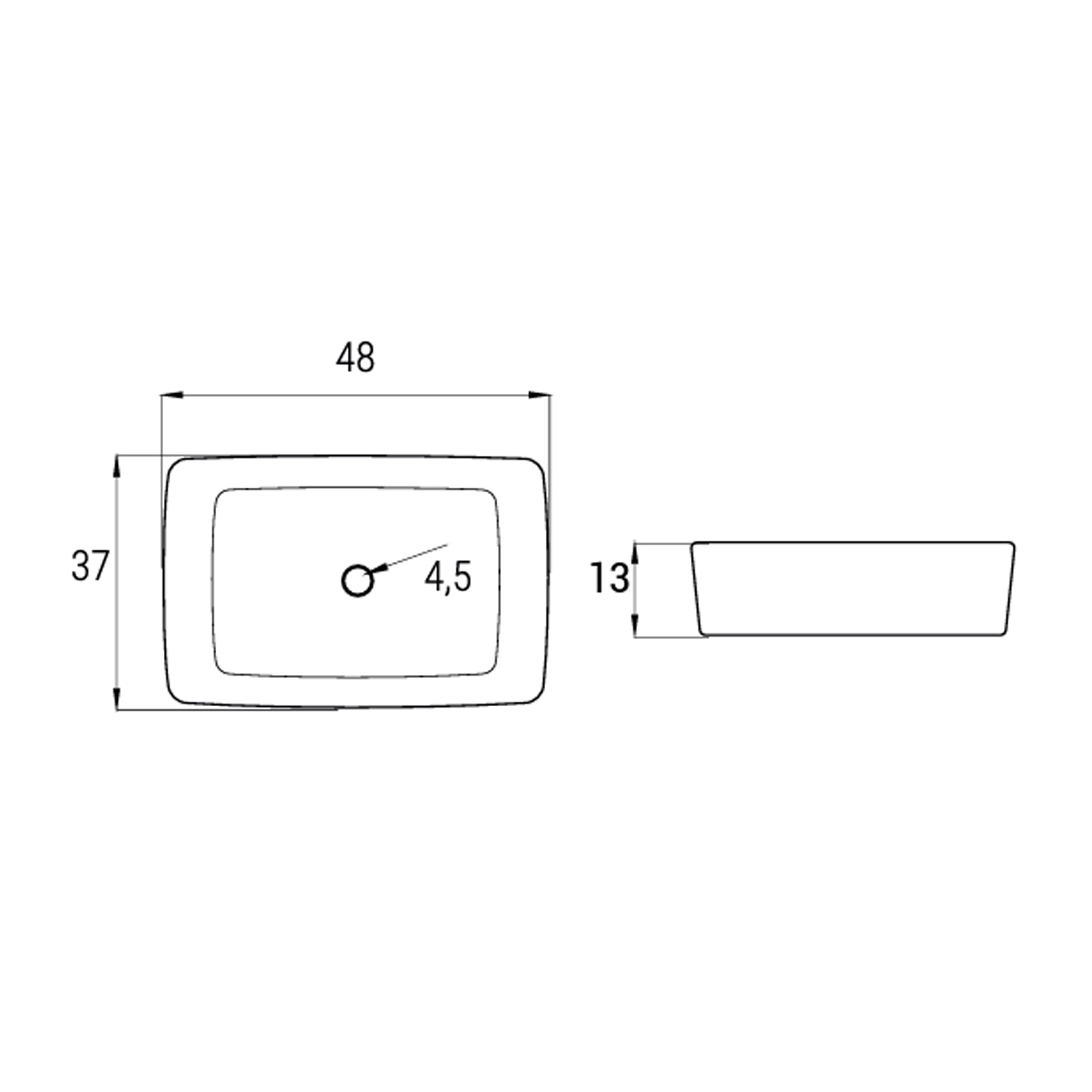 Lavabo da appoggio rettangolare BathCore serie Viva 48x37 cm senza troppopieno - Nero opaco