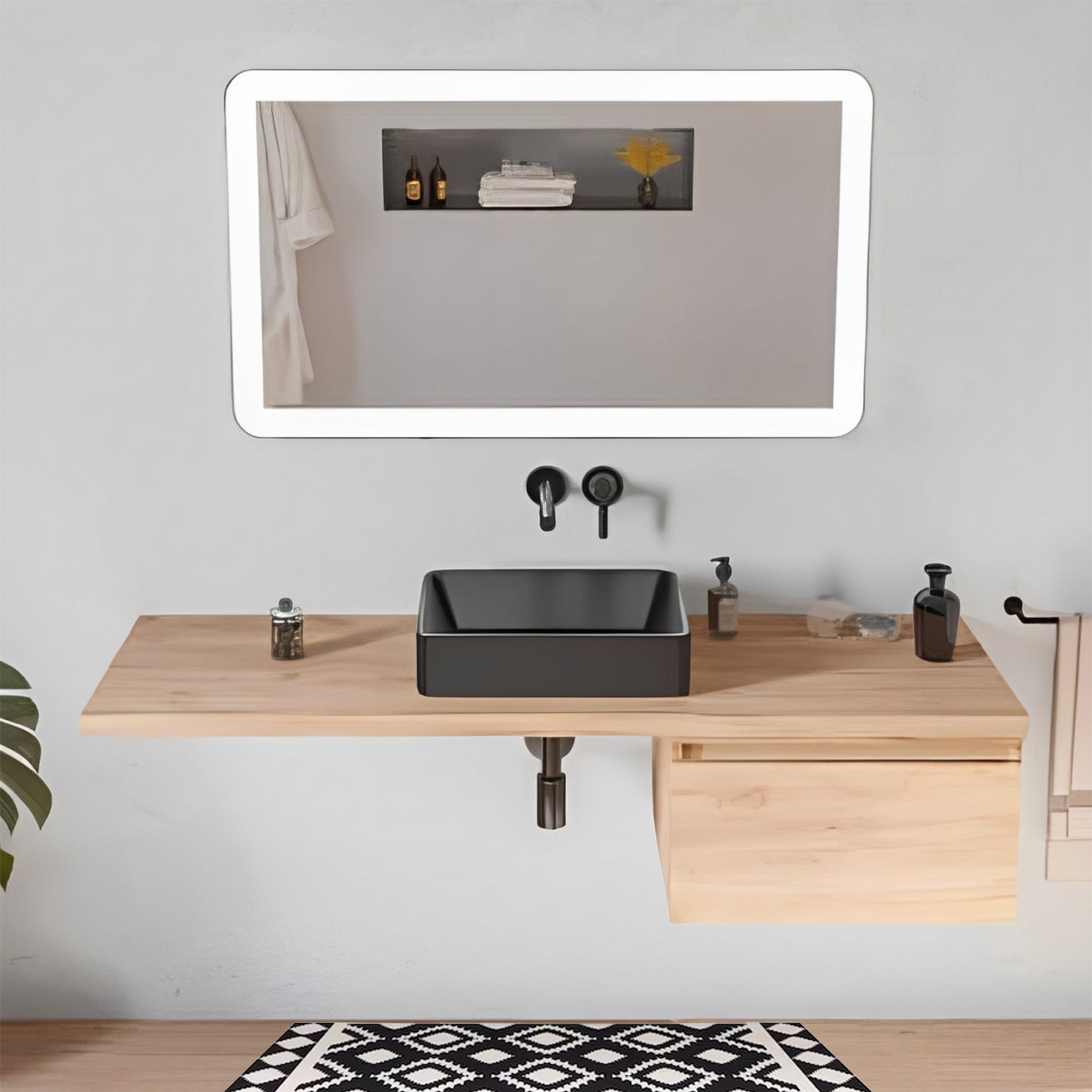 Lavabo da appoggio rettangolare BathCore serie Viva 48x37 cm senza troppopieno - Nero opaco