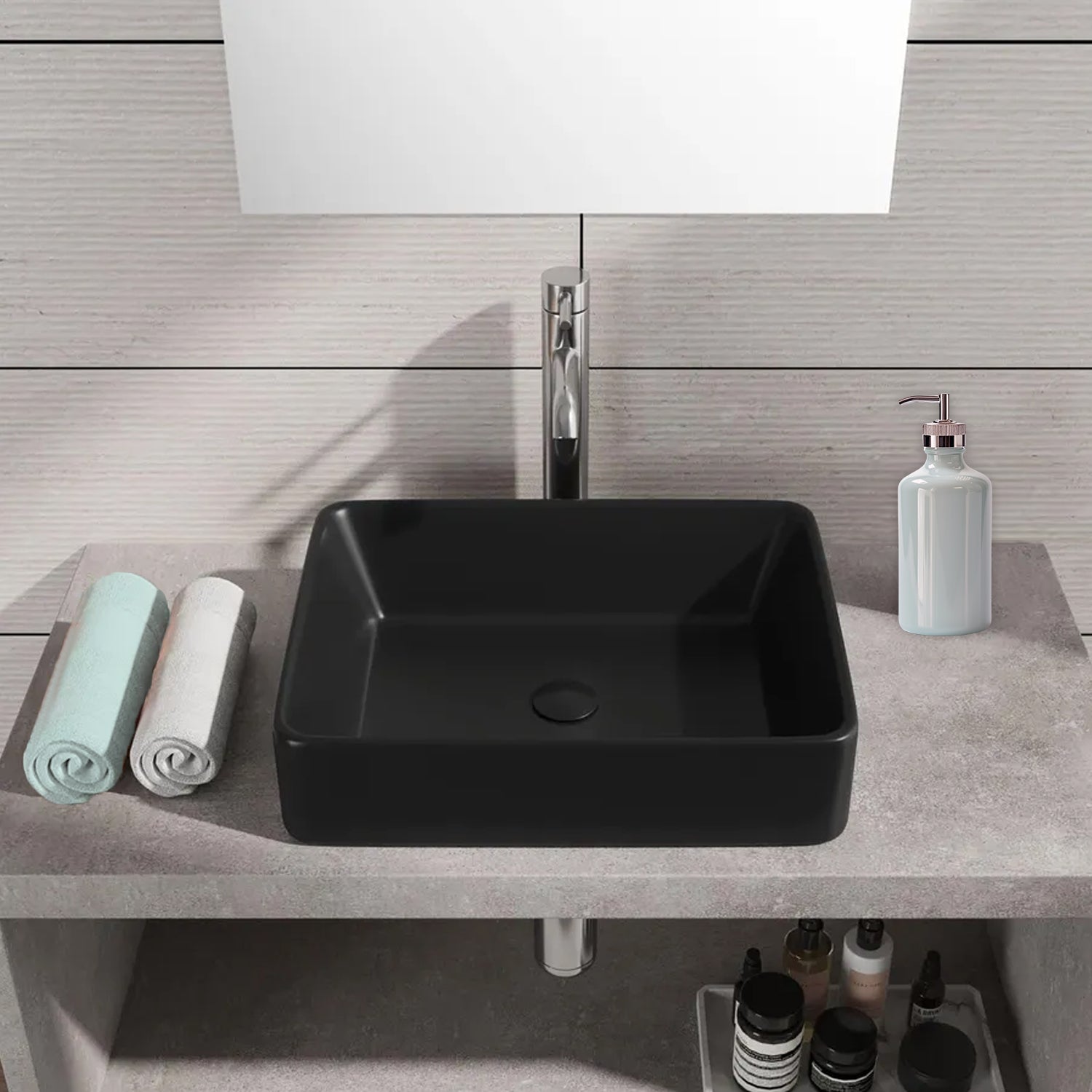 Lavabo da appoggio rettangolare BathCore serie Viva 48x37 cm senza troppopieno - Nero opaco