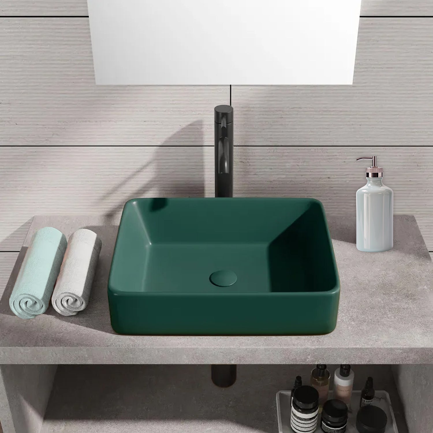 Lavabo da appoggio rettangolare BathCore serie Viva 48x37 cm senza troppopieno - Verde opaco