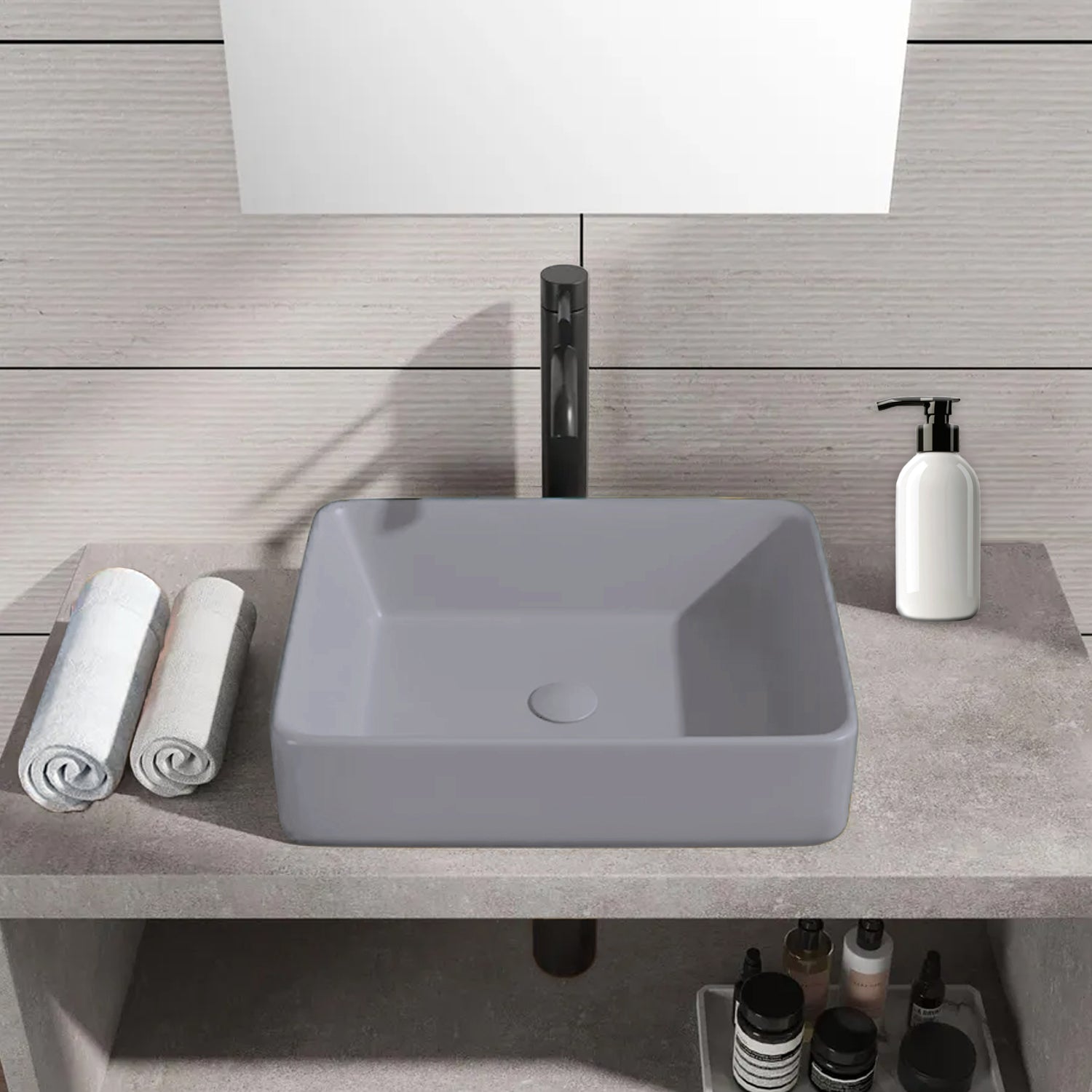 Lavabo da appoggio rettangolare BathCore serie Viva 48x37 cm senza troppopieno - Grigio Opaco