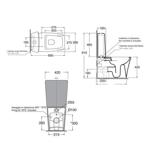 Vaso monoblocco Azzurra serie Hera 70x37x90