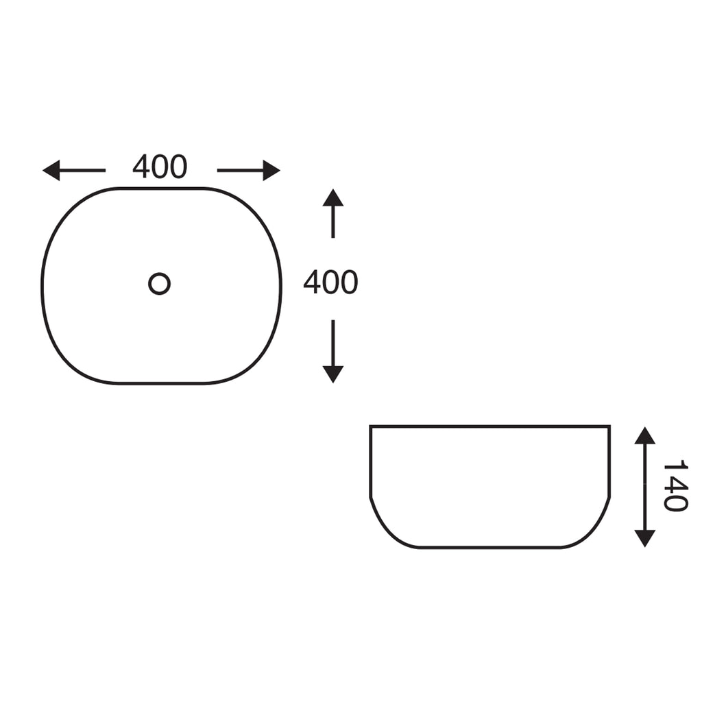 Lavabo da appoggio quadrato con angoli smussati in ceramica bianco lucido serie CTL cm 40x40