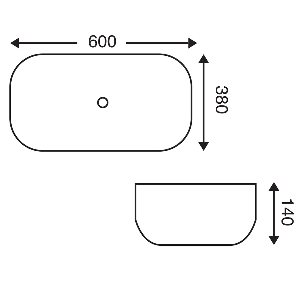 Lavabo da appoggio rettangolare con angoli smussati in ceramica bianco lucido serie CTL cm 60x38