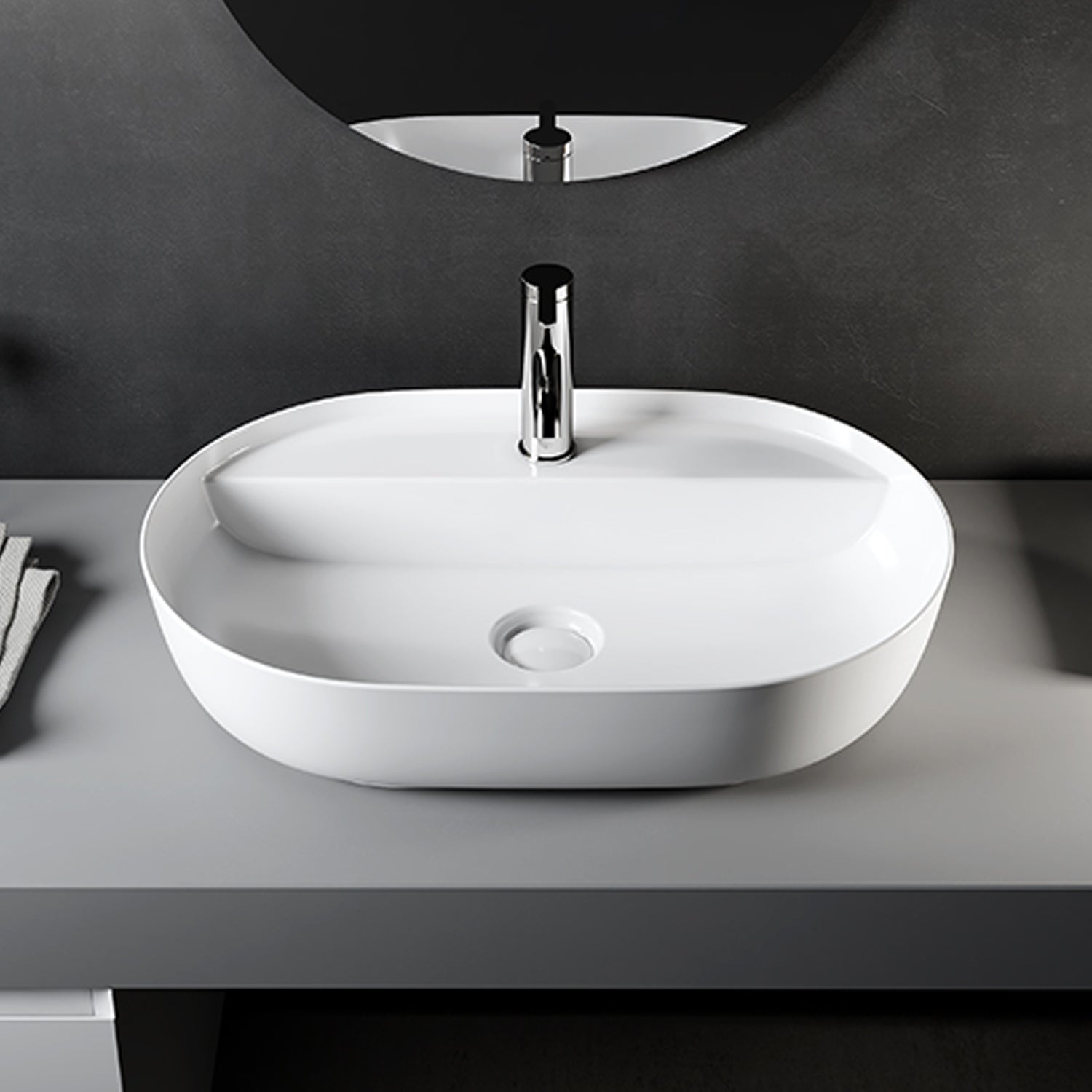 Lavabo da appoggio ovale in ceramica bianco lucido serie DRV cm 50