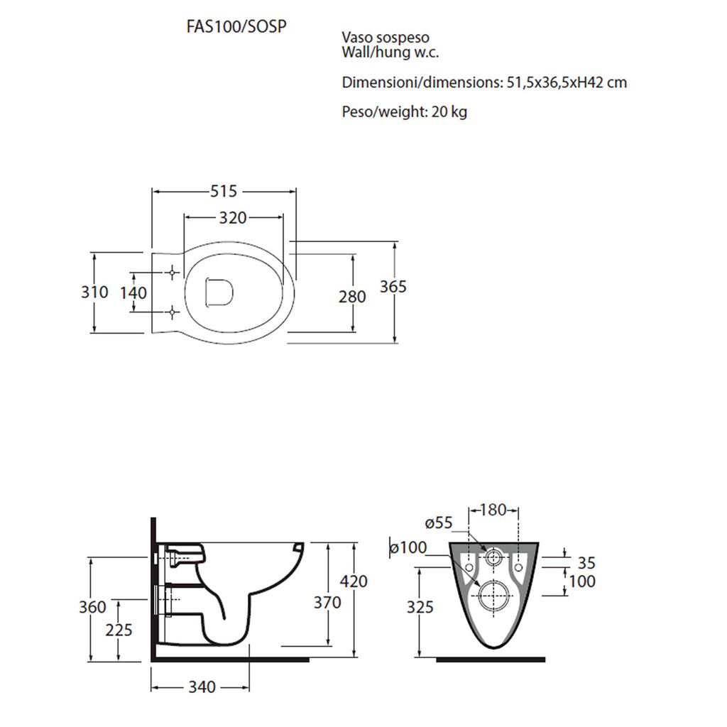 Water sospeso Azzurra Fast completo di sedile soft close slim