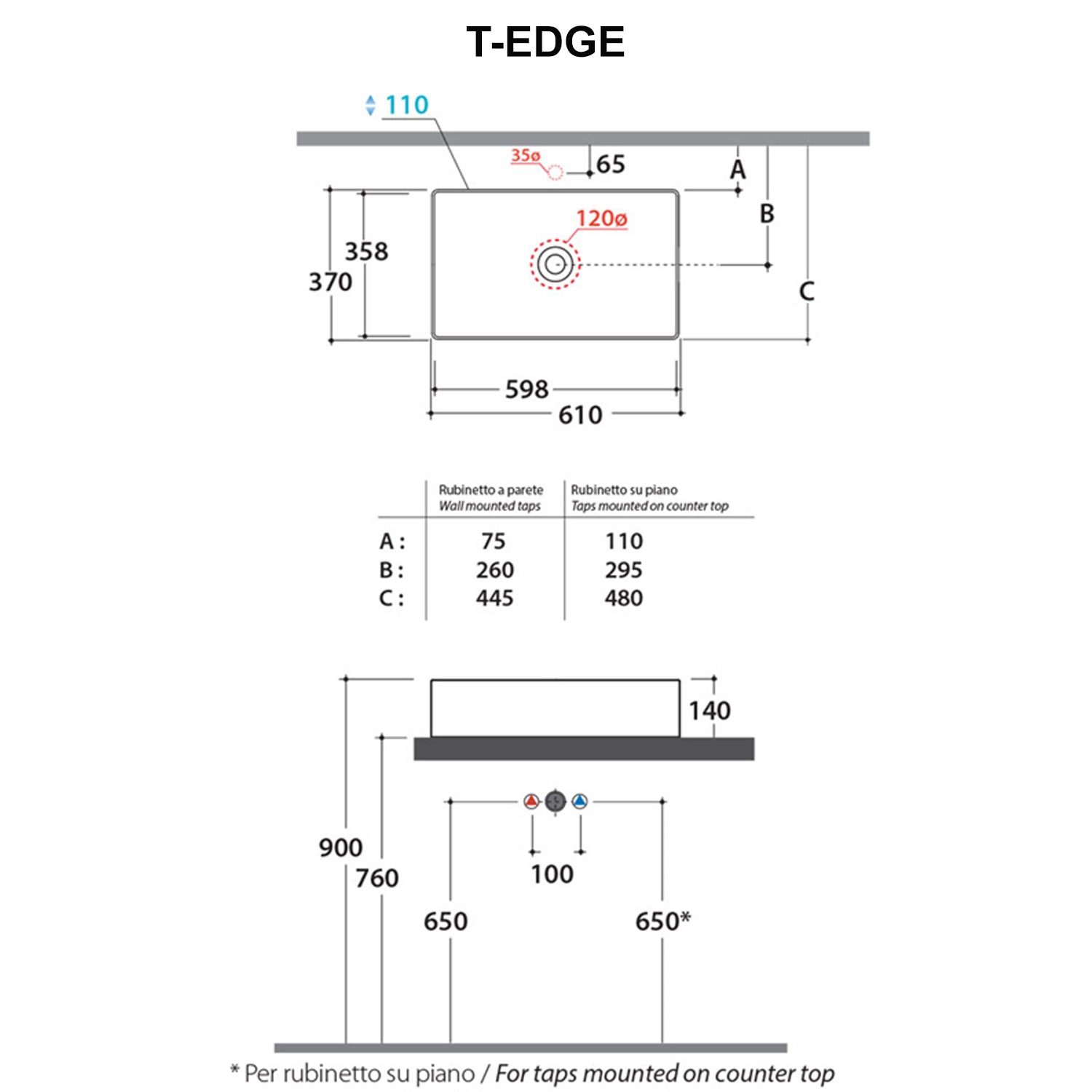 Lavabo d'appoggio arabescato chiaro Ceramica Globo Le Pietre 61x37 h.14 cm