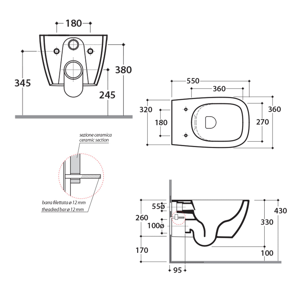 Sanitari sospesi senza brida Ceramica Globo Genesis 55x36 wc