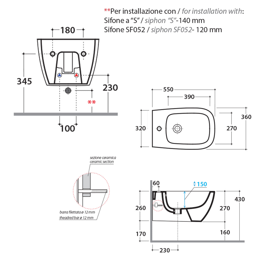 Sanitari sospesi senza brida Ceramica Globo Genesis 55x36 wc