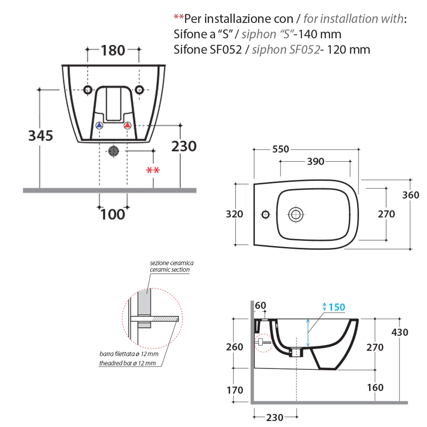 Sanitari sospesi senza brida Ceramica Globo Genesis 55x36 wc