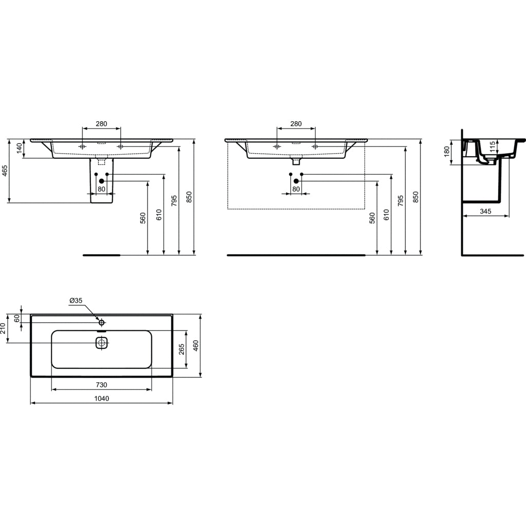 Lavabo sospeso da 100 cm Ideal Standard Strada II copripiletta in ceramica inclusa