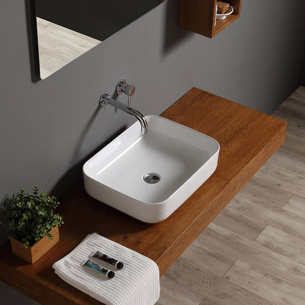 Lavabo da appoggio in ceramica bianca 51X49 con bordo sottile