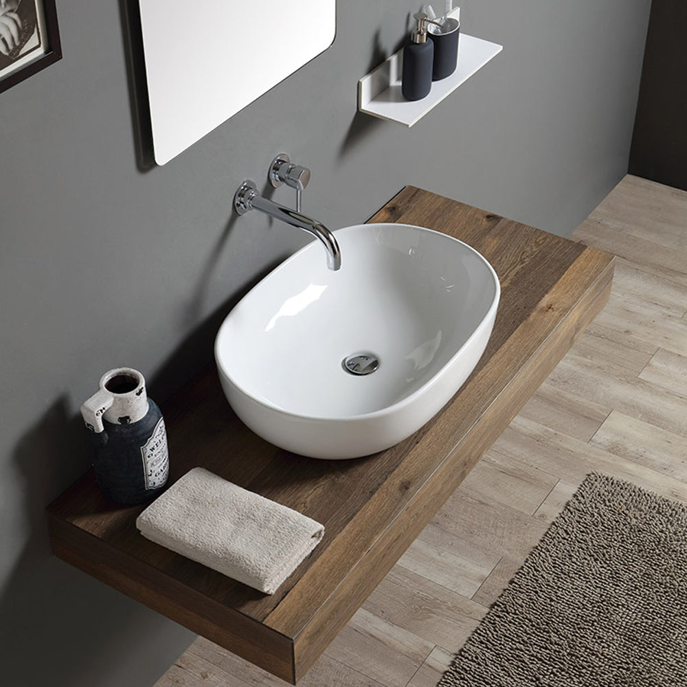Lavabo da appoggio ovale in ceramica bianca 58x41 con bordo sottile