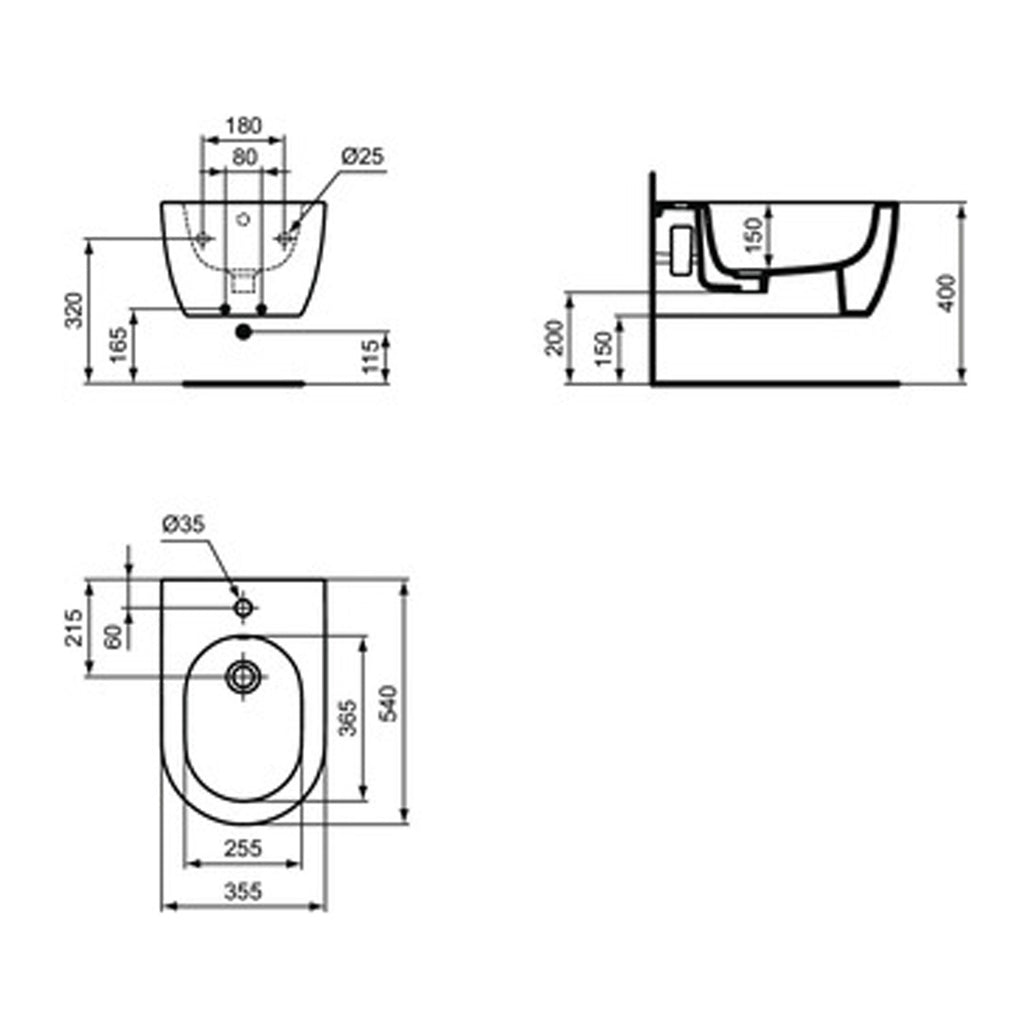 Bidet sospeso Ideal Standard modello Blend Curve 54x35