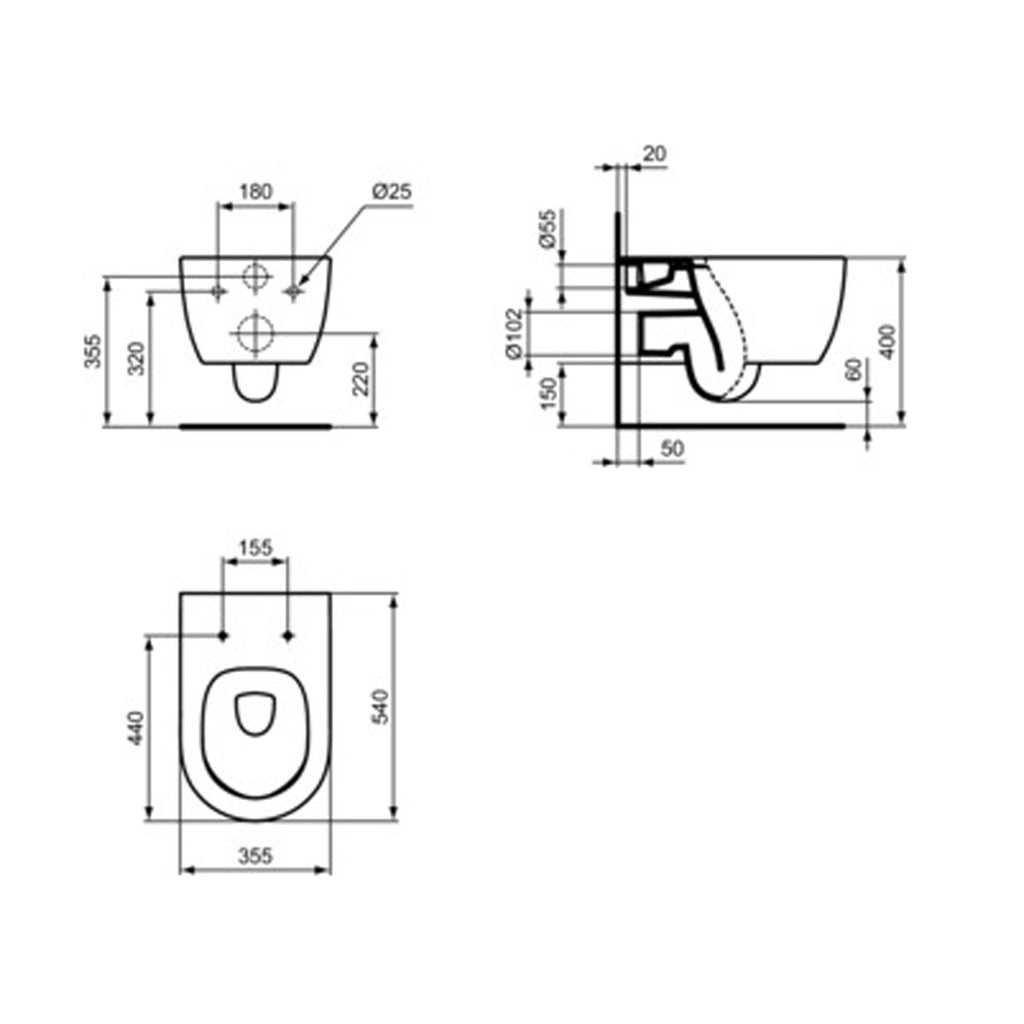 WC sospeso Ideal Standard modello Blend Curve 54x35