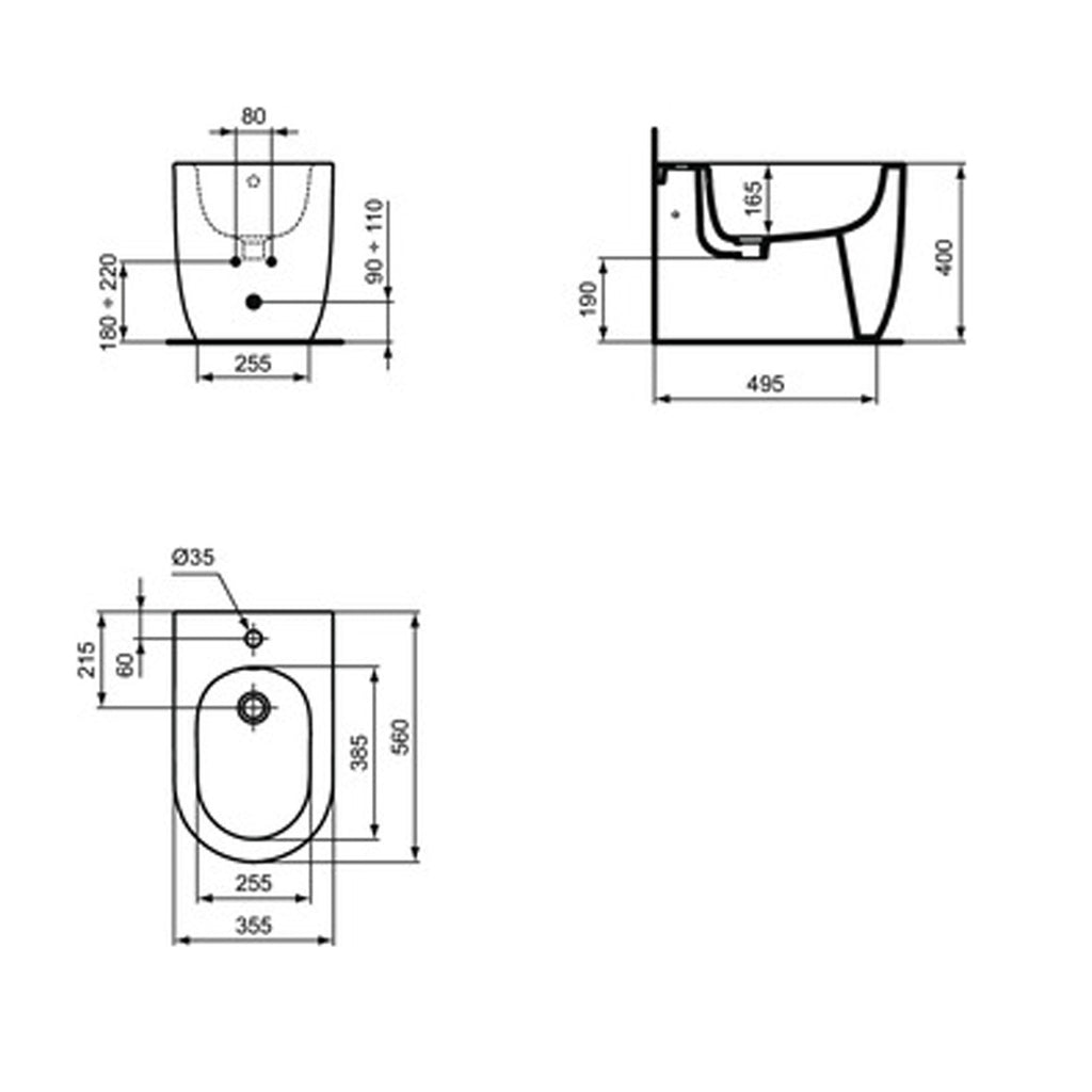 Bidet filomuro Ideal Standard modello Blend Curve 56x35