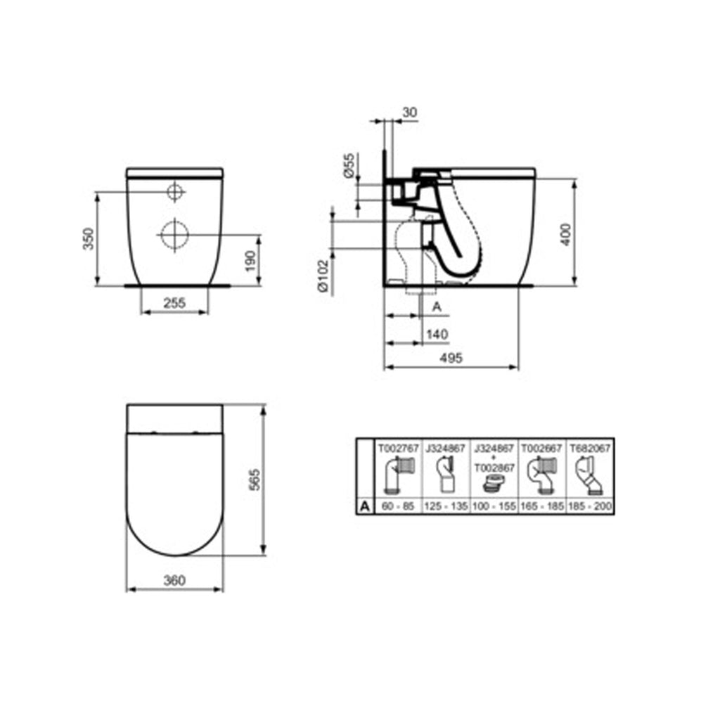 WC filomuro Ideal Standard modello Blend Curve 56