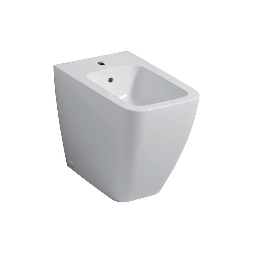 Sanitari filomuro con bidet e wc Rimless a scarico universale e sedile soft close modello Metrica Pozzi Ginori cm 56