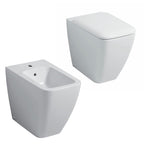 Sanitari filomuro con bidet e wc Rimless a scarico universale e sedile soft close modello Metrica Pozzi Ginori cm 56