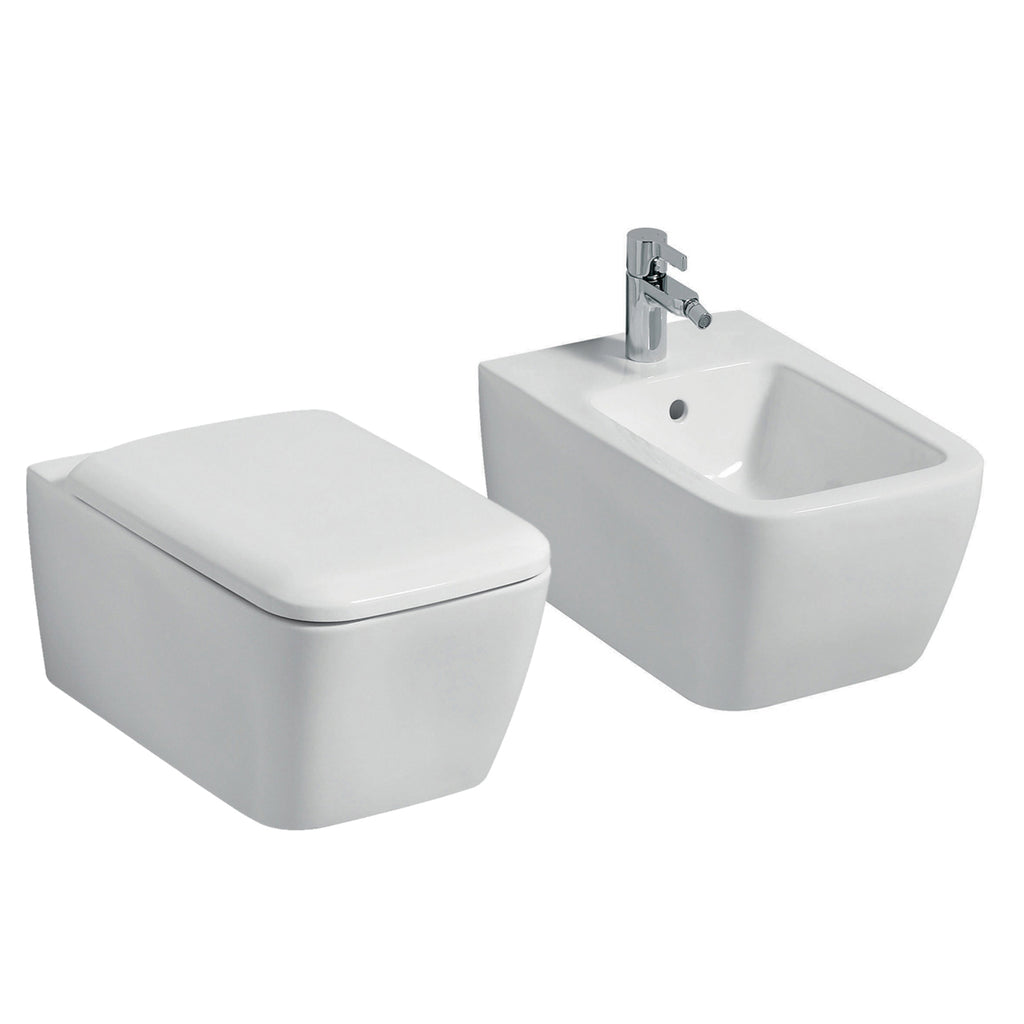 Sanitari sospesi bidet e wc Rimless con sedile soft close modello Metrica Pozzi Ginori cm 54