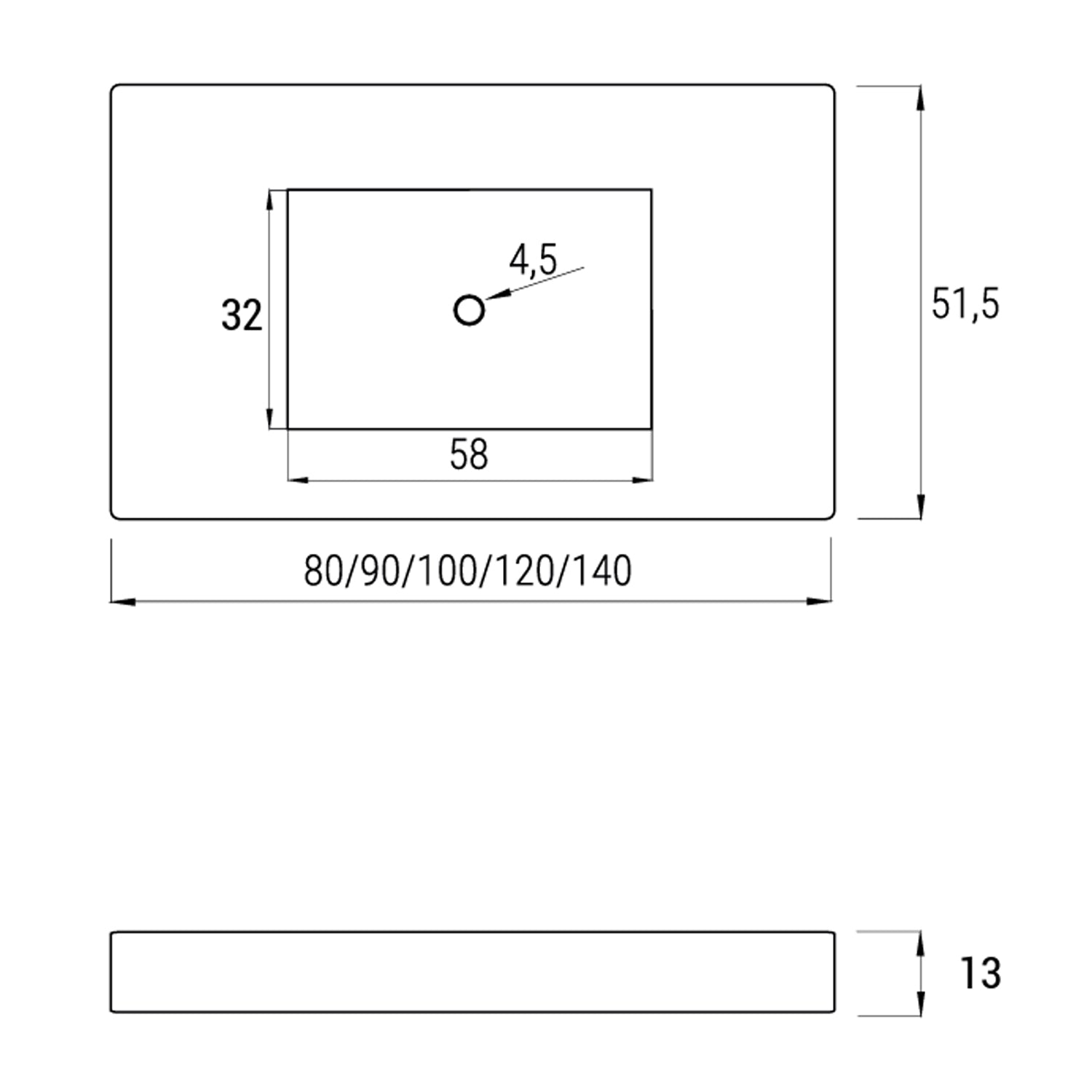 Lavabo a muro con vasca centrale L90 x P51